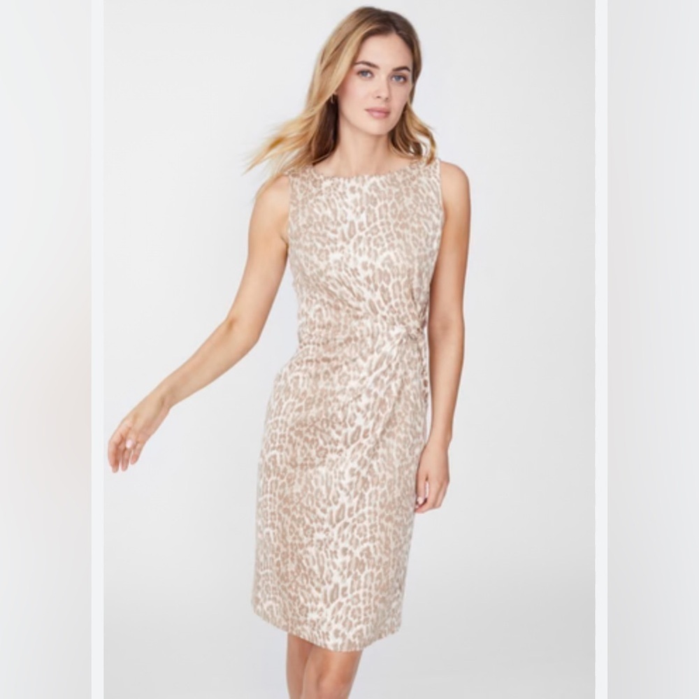 J. McLaughlin • Mocha Brandt Beige Animal Print Sheath Dress • Size M • EUC